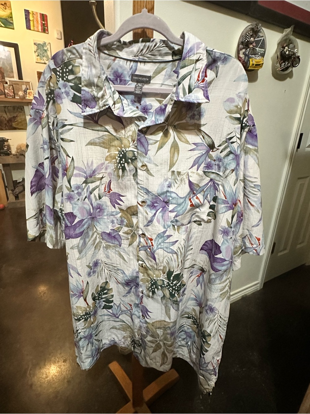 Van Heusen Floral Button-Down Shirt in Lavender and Olive